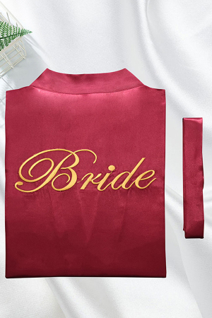 Halate - Halat din satin fin pentru mireasa, inscriptionat ' Bride ' SUSU-009visiniu