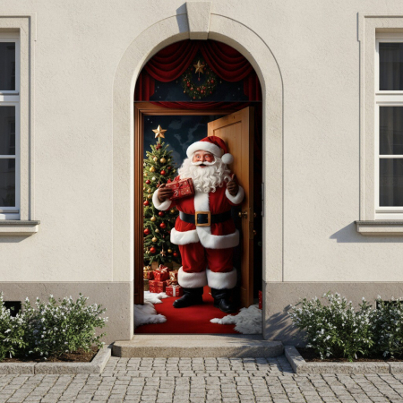 Articole pentru sărbători - Husa decorativa pentru usa, cu elastic, model Craciun 100 x 220 cm 6220-2537