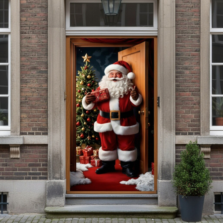 Articole pentru sărbători - Husa decorativa pentru usa, cu elastic, model Craciun 100 x 220 cm 6220-2537