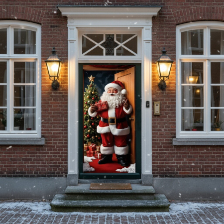 Articole pentru sărbători - Husa decorativa pentru usa, cu elastic, model Craciun 100 x 220 cm 6220-2537