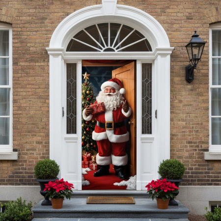 Articole pentru sărbători - Husa decorativa pentru usa, cu elastic, model Craciun 100 x 220 cm 6220-2537