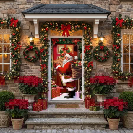 Husa decorativa pentru usa, cu elastic, model Craciun 100 x 220 cm 6220-2538