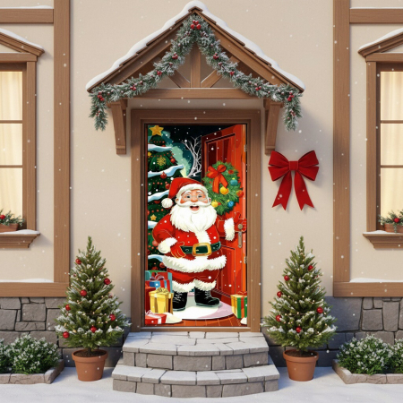 Articole pentru sărbători - Husa decorativa pentru usa, cu elastic, model Craciun 100 x 220 cm 6220-2539