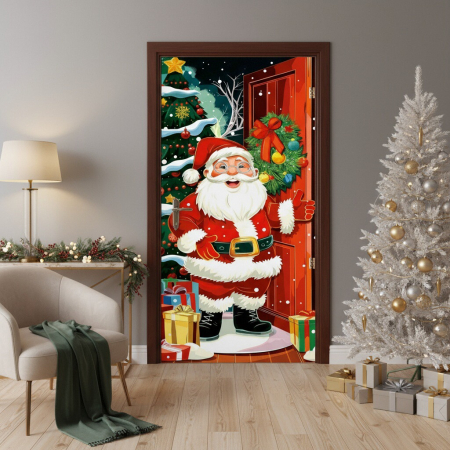 Articole pentru sărbători - Husa decorativa pentru usa, cu elastic, model Craciun 100 x 220 cm 6220-2539