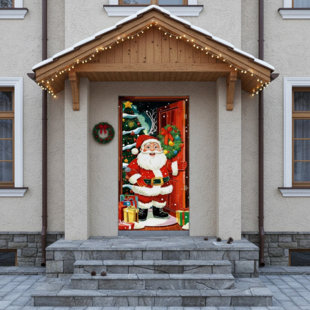 Articole pentru sărbători - Husa decorativa pentru usa, cu elastic, model Craciun 100 x 220 cm 6220-2539