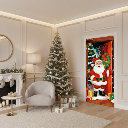 Husa decorativa pentru usa, cu elastic, model Craciun 100 x 220 cm 6220-2539 [6]