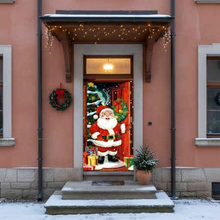 Articole pentru sărbători - Husa decorativa pentru usa, cu elastic, model Craciun 100 x 220 cm 6220-2539