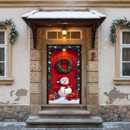 Articole pentru sărbători - Husa decorativa pentru usa, cu elastic, model Craciun 100 x 220 cm 6220-2540