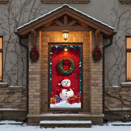 Articole pentru sărbători - Husa decorativa pentru usa, cu elastic, model Craciun 100 x 220 cm 6220-2540