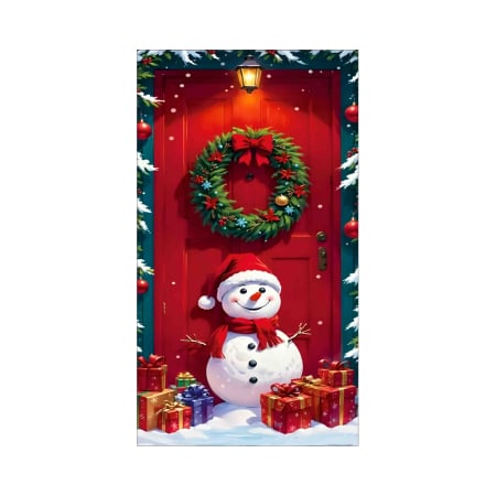 Articole pentru sărbători - Husa decorativa pentru usa, cu elastic, model Craciun 100 x 220 cm 6220-2540