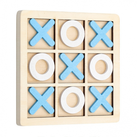 Jucării - Joc educativ din lemn ' X si 0 ' 14 x 14 cm JCR-Qalbastru