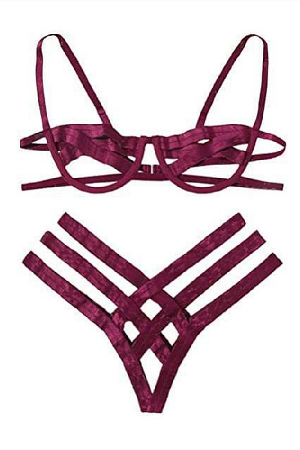 Lenjerie erotică - Set lenjerie erotica, sutien si chiloti YX30visiniu