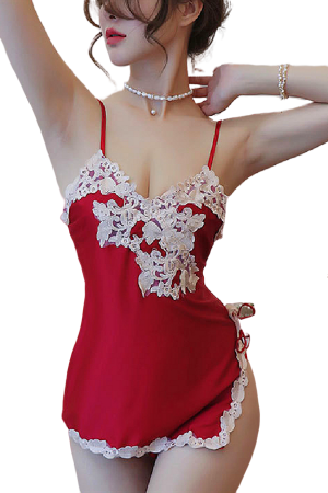Lenjerie erotică - Set lenjerie erotica, top si chiloti tanga CS1009rosu