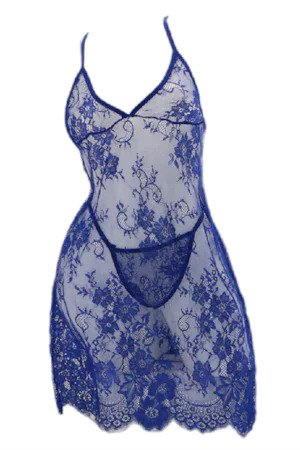 Pret unic 9.99 Lei - Set lenjerie erotica, rochita si chiloti tanga CS2021albastru