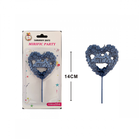 Articole party - Lumanare aniversara pentru tort forma inima ' La multi ani ' 13 cm LZ2645
