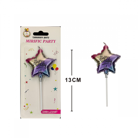 Lumânări tort - Lumanare aniversara pentru tort forma stea ' Happy Birthday ' 13 cm LZ2597