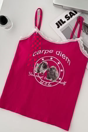 Tricouri și Maiouri - Maiou din bumbac ' Carpe diem ' XPX-2070roz
