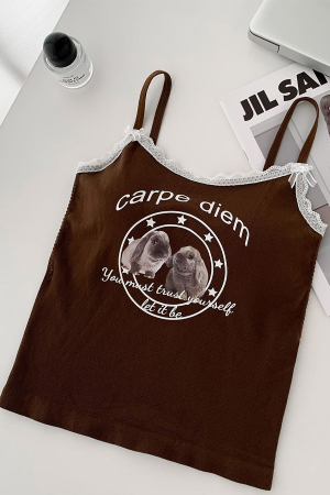 Tricouri și Maiouri - Maiou din bumbac ' Carpe diem ' XPX-2070maro