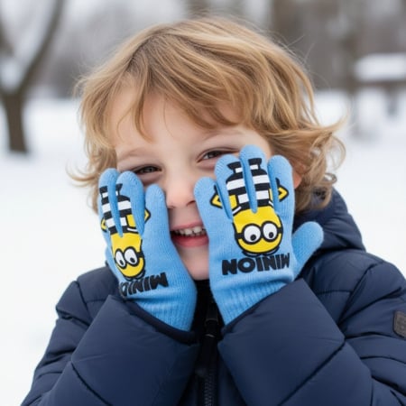 Accesorii copii - Manusi tricotate „ Minions ” HQ4307albastru deschis