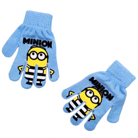 Accesorii copii - Manusi tricotate „ Minions ” HQ4307albastru deschis