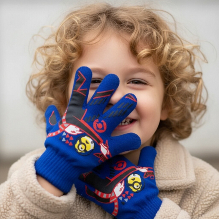 Accesorii copii - Manusi tricotate „ Minions ” HQ4307albastru inchis