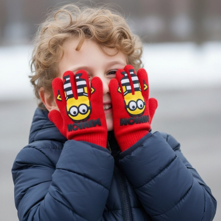 Mânuși - Manusi tricotate „ Minions ” HQ4307rosu