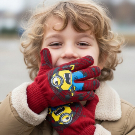 Accesorii copii - Manusi tricotate „ Minions ” HQ4307visiniu