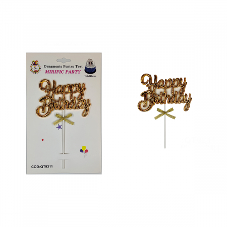 Accesorii party - Decoratiune pentru tort ' Happy Birthday ' 19.5 x 12 cm QT9311