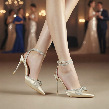 Pantofi cu toc - Pantofi decupati cu aspect satin si toc stiletto K-26bej