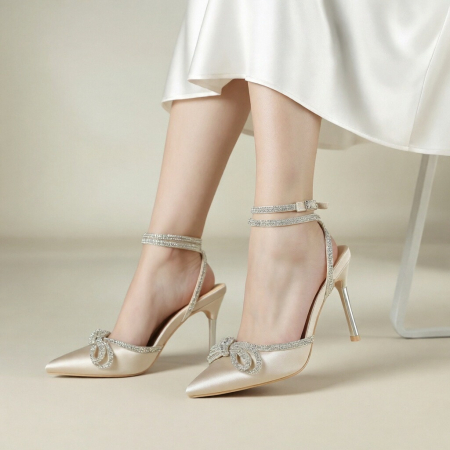 Pantofi cu toc - Pantofi decupati cu aspect satin si toc stiletto K-26bej