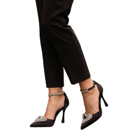 Damă - Pantofi eleganti cu aspect satin si toc piramidal A23-625negru