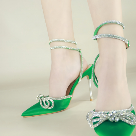 Pantofi cu toc - Pantofi decupati cu aspect satin si toc stiletto K-26verde