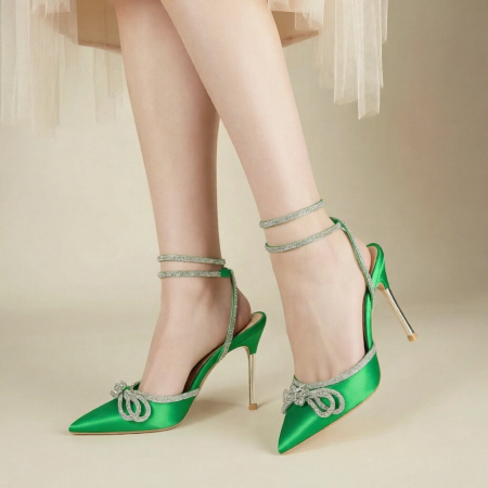Pantofi cu toc - Pantofi decupati cu aspect satin si toc stiletto K-26verde