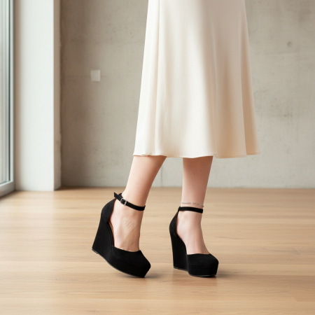 Pantofi cu toc - Pantofi eleganti cu platforma 130-62negru