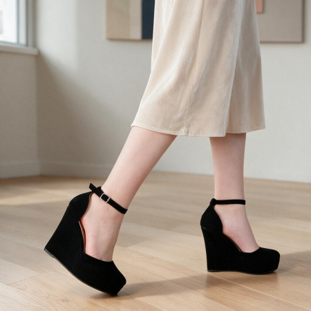 Pantofi cu toc - Pantofi eleganti cu platforma 130-62negru