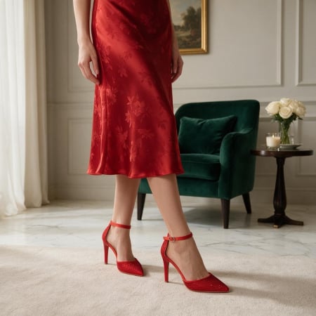 Damă - Pantofi eleganti cu toc 916-65rosu
