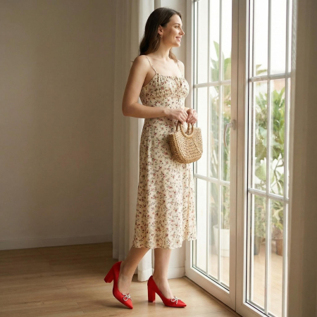 Pantofi cu toc - Pantofi eleganti cu toc A23-611rosu