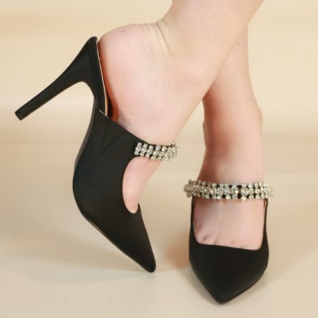 Pantofi cu toc - Saboti cu varf ascutit si toc stiletto 128negru