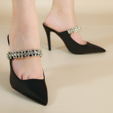 Pantofi cu toc - Saboti cu varf ascutit si toc stiletto 128negru