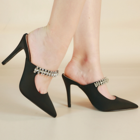 Pantofi cu toc - Saboti cu varf ascutit si toc stiletto 128negru
