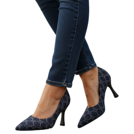 Damă - Pantofi eleganti cu toc C-144bleumarin inchis