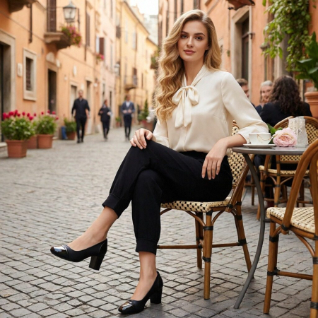 Damă - Pantofi eleganti cu toc C-95negru