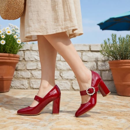 Damă - Pantofi eleganti cu toc FX-2rosu