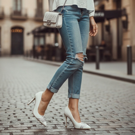 Damă - Pantofi eleganti cu toc FX-6alb