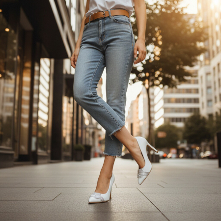 Damă - Pantofi eleganti cu toc FX-6alb