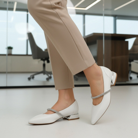 Pantofi eleganti cu toc jos C-150alb [6]