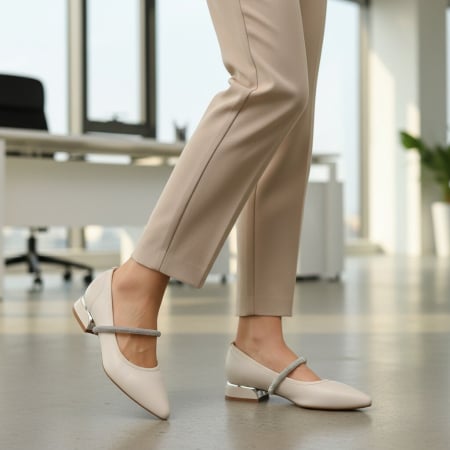 Pantofi cu toc - Pantofi eleganti cu toc jos C-150bej