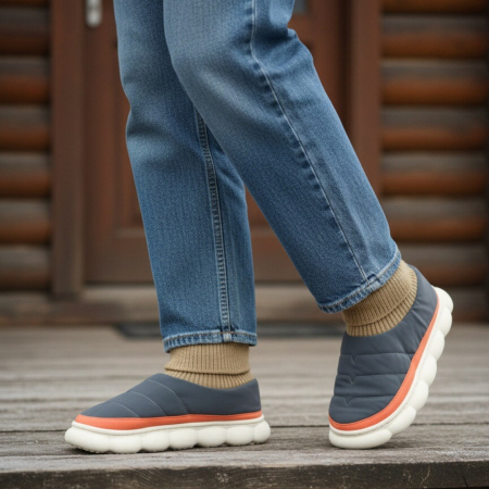 Papuci de casă - Papuci captusiti din bumbac 43079B-54gri