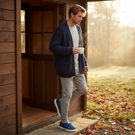 Papuci de casă - Papuci captusiti din bumbac 43079B-58albastru