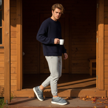 Papuci de casă - Papuci captusiti din bumbac 43079B-58gri